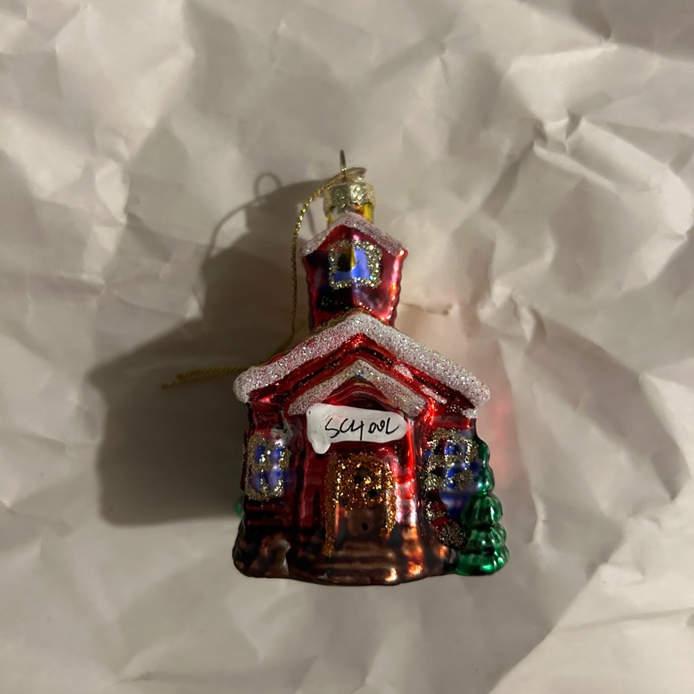Charming Red and Gold Holiday Church Glass Tree Ornament
